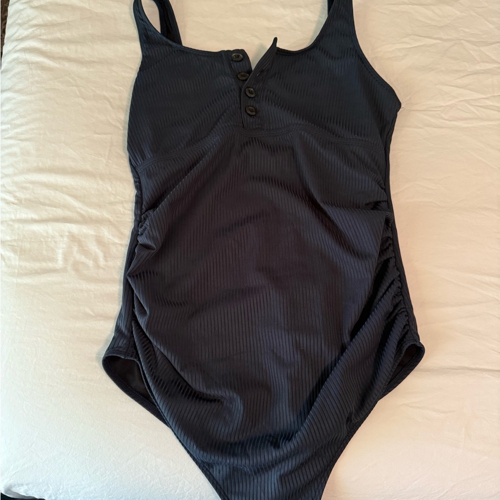 Classic Ribbed Navy One-Piece Swimsuit